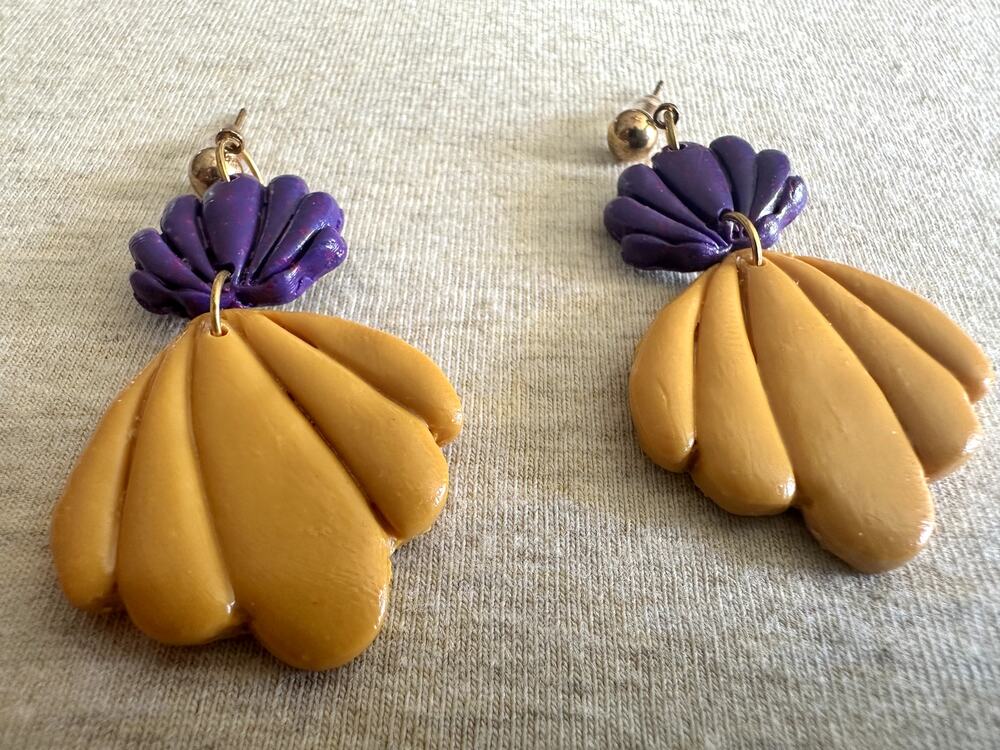 Handmade Purple & Mustard Layered Polymer Clay Earrings